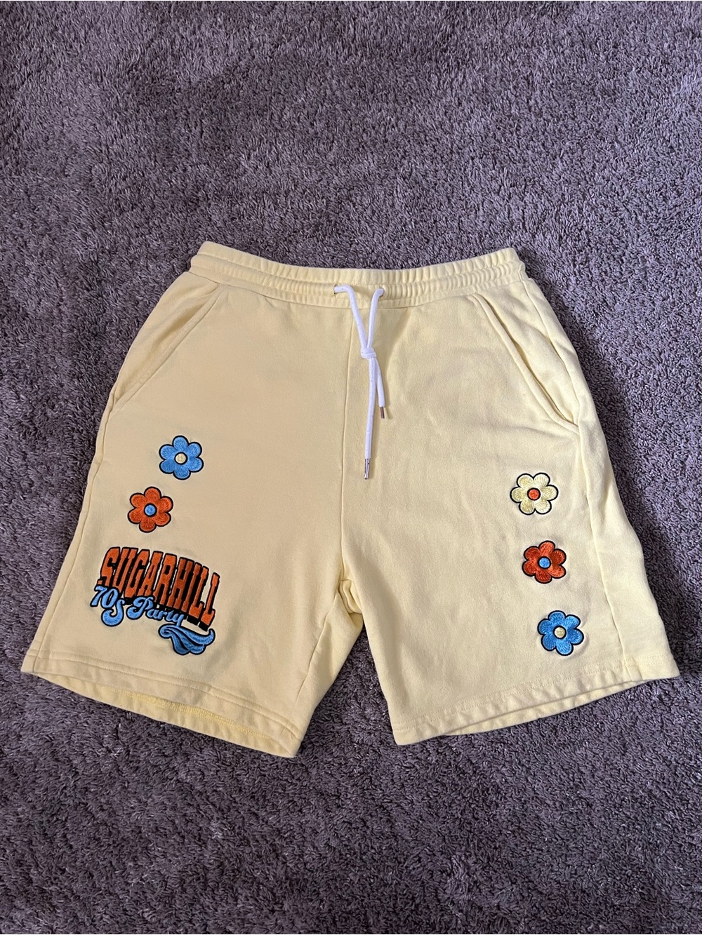 Sugar Hill Groovy Shorts (Yellow French Terry) Men Size M Embroidered